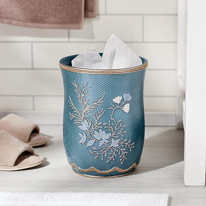 Zahari Home 2pc Capri Bathroom Decor Set Waste Basket for Bathroom & Tissue Cover Modern Classic Decor Stylish Unique Design Beautiful Royal Blue Bathroom Accessories Set - ModernBath