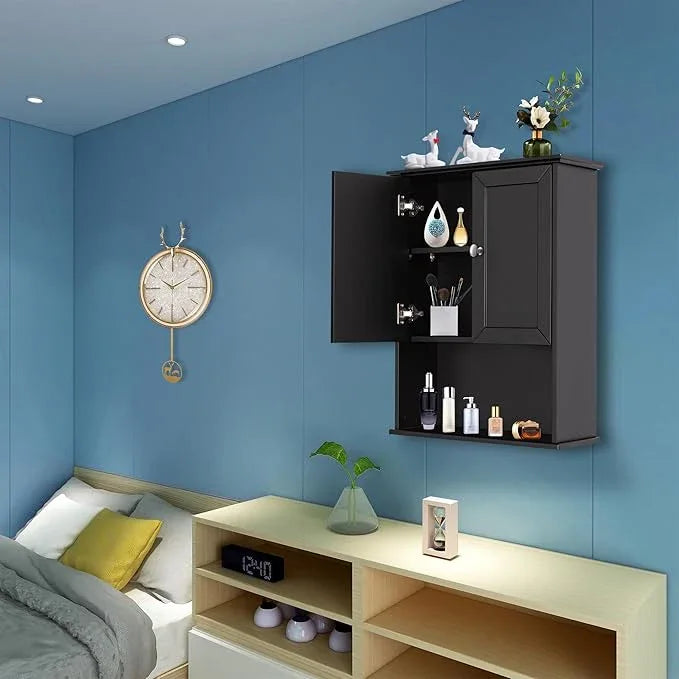 Black Wall Cabinet 24x30 Inch Wooden Over The Toilet Storage Cabinets with 2 Doors, Above Toilet Storage Medicine Cabinets for Bathroom Laundry Room Bedroom Kitchen - ModernBath