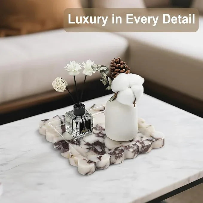 Natural Marble Vanity Tray - Moujings Genuine Marble Perfume Tray for Bathroom Decor, Stone Bathroom Vanity Organizer Tray for Kitchen Counter, Candles, Jewelry, Coffee, Makeup, Key - ModernBath