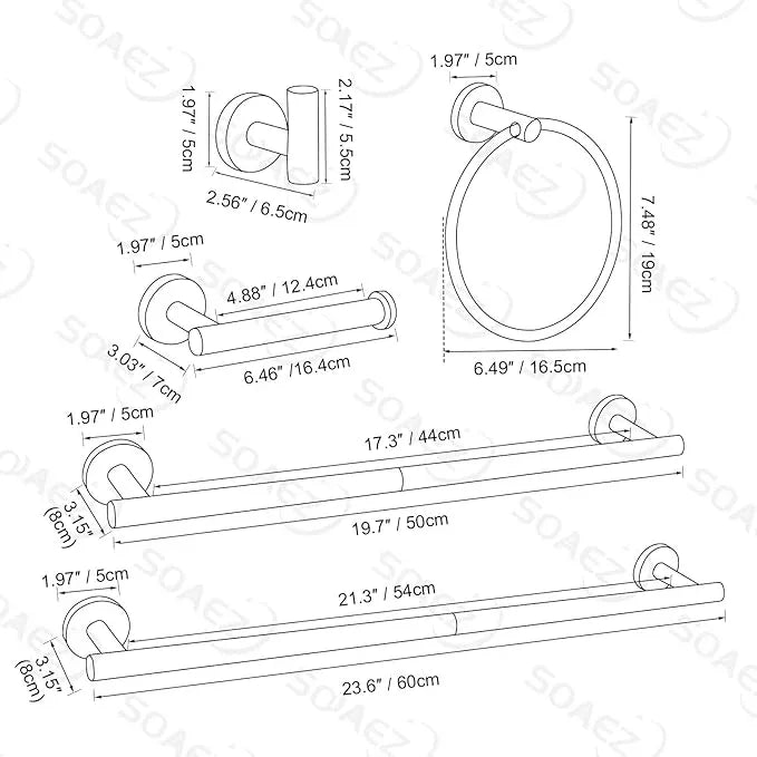 Bathroom Hardware Set, 6-Piece Towel Bar Set Brushed Nickel Towel Holder Set Includes 19.68/23.6 in Towel Bar,Toilet Paper Holder,Towel Ring and Towel Hook Wall Mount Bathroom Accessories Set - ModernBath