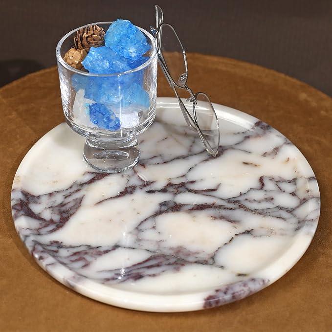 Natural Marble Tray, Coffee Table, Food, Fruit, Paper Cup, Cake Display, Coffee bar, Family Gatherings, Seasonal Holiday Decoration Tray(Viola-Circular-9.8"x9.8"x0.7") - ModernBath