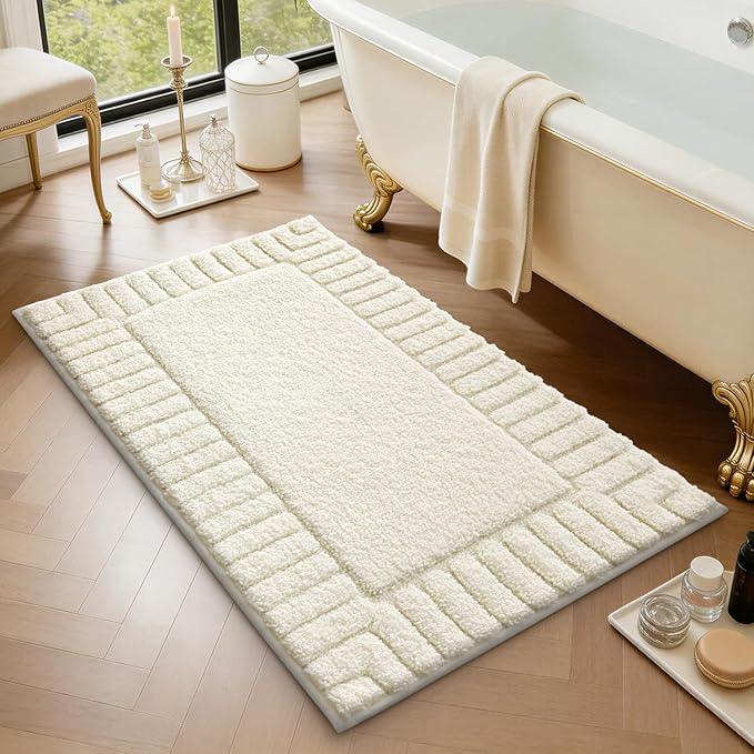 LUMI Bathroom Rugs Non Slip with Rubber Backing, Extra Soft Plush Microfiber Bath Rug Absorbent, Machine Washable Bath Mat Quick Dry for Tub, Shower, Ivory White, 24"x36" - ModernBath