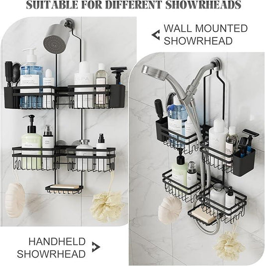 STAHLHEART Shower Caddy Hanging for Bathroom Organizers and Storage - 3-Tier Adjustable Anti-Swing Shower Organizer Hanging with Heavy-Duty Suction Cups, Damage-Free Rustproof (Black) - ModernBath