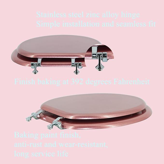 BLOFDE Elongated Toilet Seat Wood Toilet Seat Prevent Shifting with Zinc Alloy Hinges American Standard Size Toilet Seat Easy to Install also Easy to Clean (Elongated,Sparkling Queen Red) - ModernBath