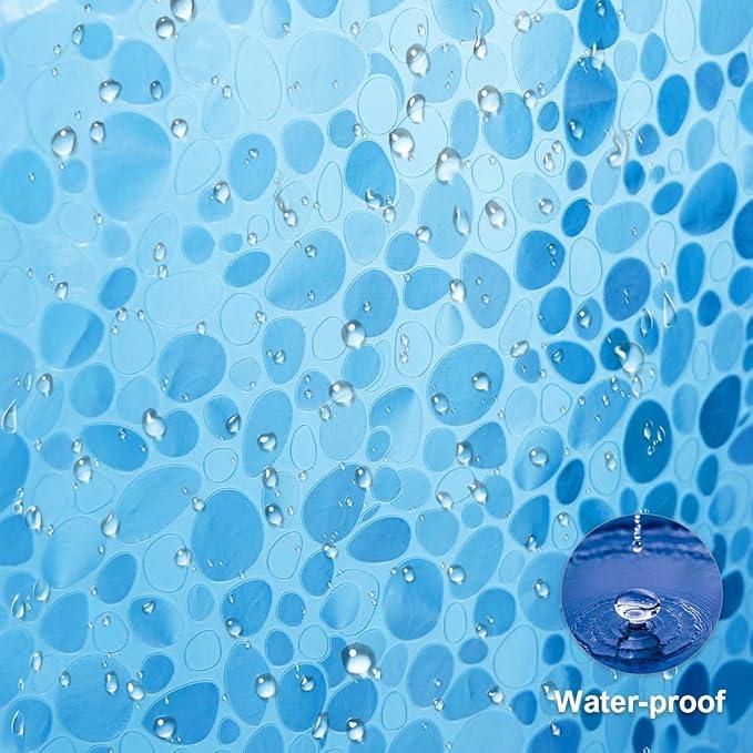 WELTRXE EVA 8G Shower Curtain Liner, 72x72 Inch 3D Blue Pebble Heavy Duty Waterproof Bathroom Shower Liner with Weighted Magnets Thick Clear Plastic Shower Curtains for Shower Stall, Bathtub, 12 Hooks - ModernBath