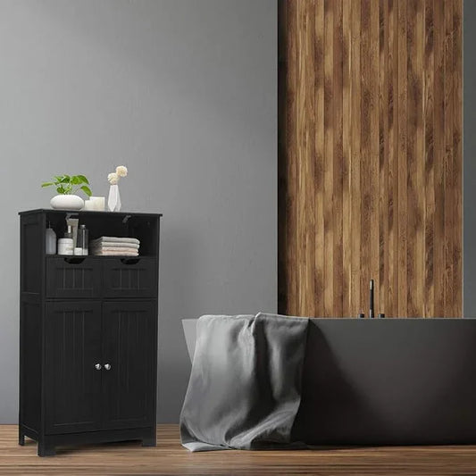 GLACER Modern Bathroom Floor Cabinet, Storage Cabinet with Removable Drawers & Adjustable Shelf for Bathroom, Living Room, Kitchen or Entryway, 24 x 12 x 43 inches (Black) - ModernBath