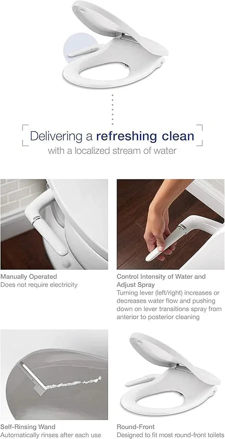 Kohler PureWash M250 Manual Round Bidet Toilet Seat, Biscuit, Quiet-Close Lid Prevents Slamming, Easy Installation with Quick-Release Hinges, Adjustable Spray Position & Pressure - ModernBath