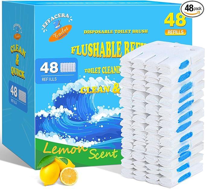 Effacera 48 Count Flushable Toilet Refills, Disposable Toilet Bowl Paper Bulk, Fresh Flushable Toilet Brush Refill Pads for Toilet and Bathroom, Toilet Brush Accessories (No Handle) - ModernBath
