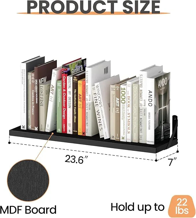upsimples Floating Book Shelves for Wall, 23.6 Inches Floating Wood Shelves for Living Room, Laundry Room, Bedroom, Office Organizer and Storage, Black - ModernBath