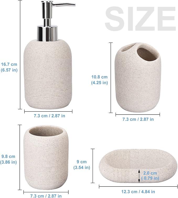 L'ARL GMVOI Bathroom Accessory Set,4 Piece Bathroom Decor Accessories Sets with Lotion Soap Dispenser,Toothbrush Holder,Bathroom Tumbler,Soap Dish for Bathroom Vanity Countertop Accessories,Beige - ModernBath