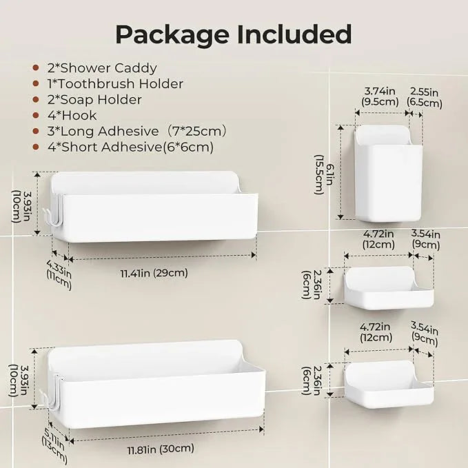 Orimade Shower Caddy 5-Pack, No-Drill Adhesive Shelves for Bathroom, Rustproof ABS Storage Organizer Set, White - ModernBath