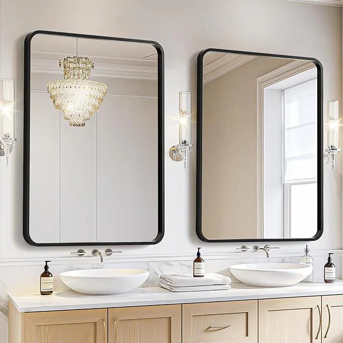 USHOWER 2-Pack Black Bathroom Mirrors Over Sink 22 x 30 Inch, Metal Frame Rectangle Mirror, Modern Farmhouse Vanity Mirror, Wall Mounted for Bedroom, Living Room, Entryway Remodel & Upgrade - ModernBath