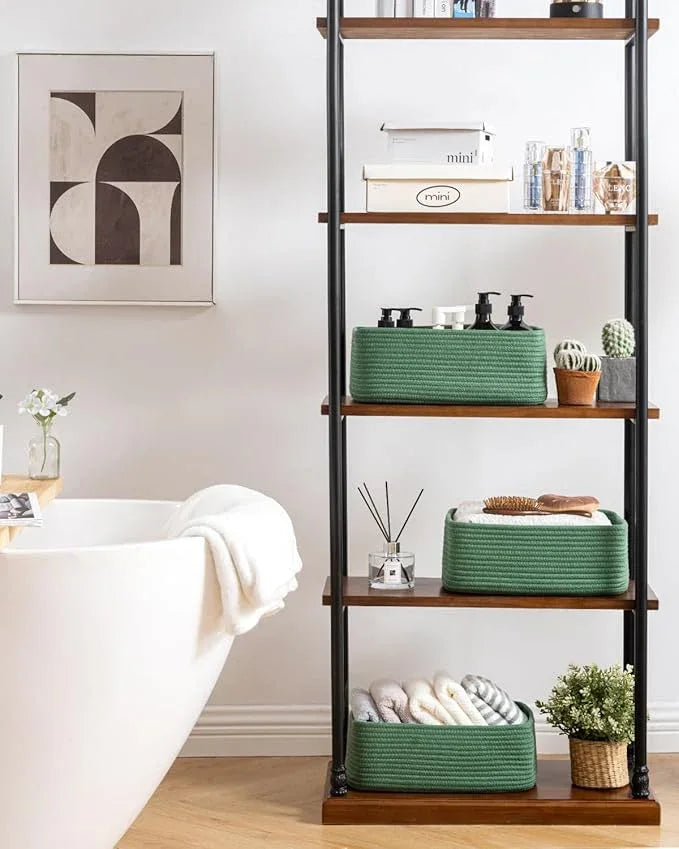 Small Woven Basket, 13.5 x 9.5 x 5 Inches, Storage Basket for Organizing, Cute Small Rope Shelf Closet Cube Storage Bins Baskets for Shelves, Dog Toy Gift Baskets Empty, 3 Pack, Green - ModernBath