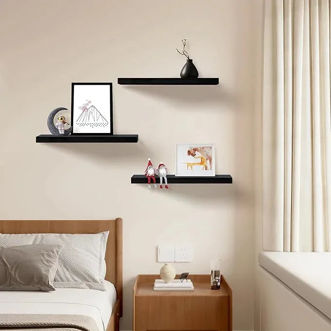 Floating Shelves for Wall Set of 3, 36" Black Wall Shelves for Home Decor, Frame Display Black Floating Shelf for Living Room, Bedroom, Bathroom, Kitchen - ModernBath