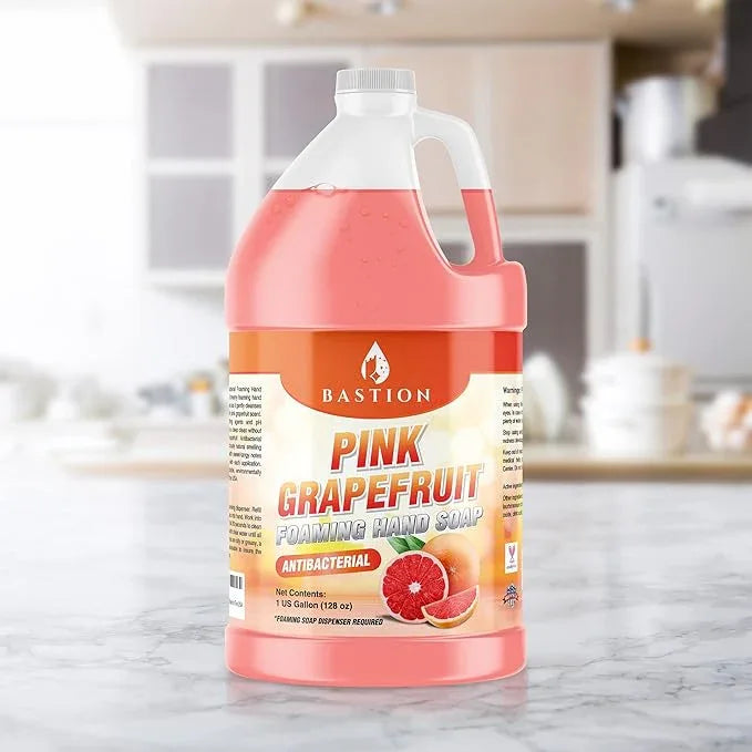 Bastion Pink Grapefruit Antibacterial Foaming Hand Soap Refill – Case of 4 Gallons (512 oz) – Bulk Moisturizing Hand Wash for Home, Office, Restaurants & Commercial Use – pH-Balanced, Gentle on Skin - ModernBath