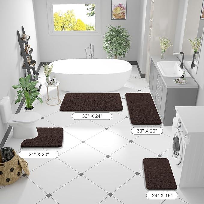 OLANLY Bathroom Rugs 70x46, Extra Soft Absorbent Chenille Bath Rugs, Rubber Backing Quick Dry, Machine Washable Bath Mats for Bathroom Floor, Tub and Shower, Home Decor Accessories, Brown - ModernBath