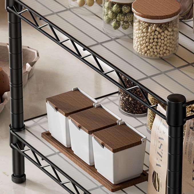 SINGAYE 2 Small Shelves Kitchen Storage Shelf Wire Shelving Unit Metal Shelf Adjustable Organizers Storage Shelving for Office Pantry Black 12" D X 18" W X 12" H - ModernBath