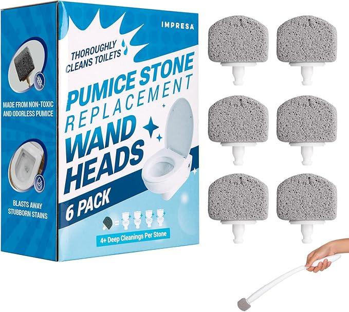 Impresa 6-Pack Pumice Stone Toilet Bowl Cleaner Refill Heads - Compatible with Clorox Toilet Wand Refills - Reusable Natural Stone Scrub Heads for Tough Stains - ModernBath