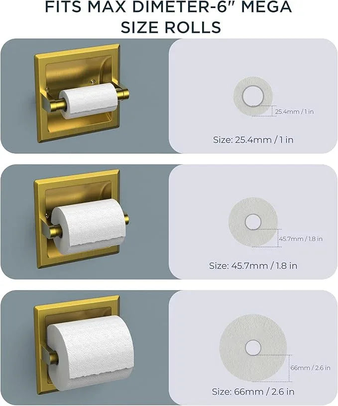 FORIOUS Recessed Toilet Paper Holder, Stainless Steel Durable Tissue Roll Holder Wall Mount for Bathroom Space Saving Design with Mounting Bracket, in Wall Toilet Paper Dispenser Insert, Gold - ModernBath