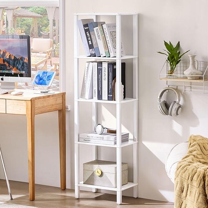 54in Tall Bookshelf 5-Tier Small Narrow Bookcase, Skinny Book Shelf for Small Space, Farmhouse Slim Shelf with Storage, Wood Freestanding Display Thin Bookshelves for Living Room, Office, White - ModernBath
