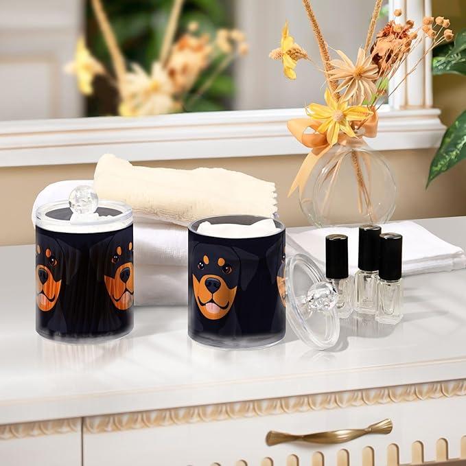 Tatenale Qtip Holder Bathroom Set Q tip Cotton Ball Swab Pad Dispenser Container Organizer Plastic Jars with Lids Storage 2Pack Black Rottweilers - ModernBath