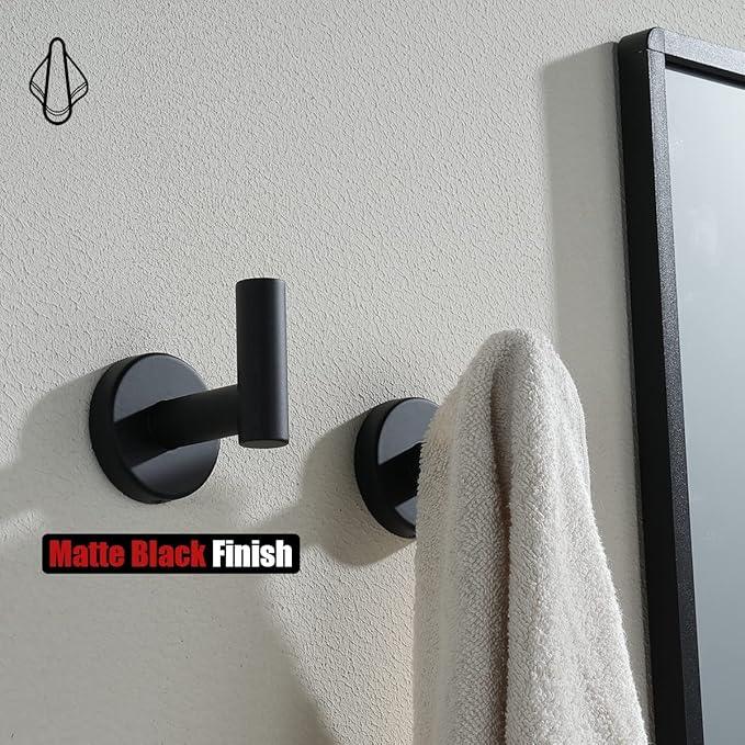 JQK Black Bathroom Towel Hook, Coat Robe Clothes Hook for Bathroom Kitchen Garage Wall Mounted (2 Pack), 304 Stainless Steel Matte Black, TH100-PB-P2 - ModernBath
