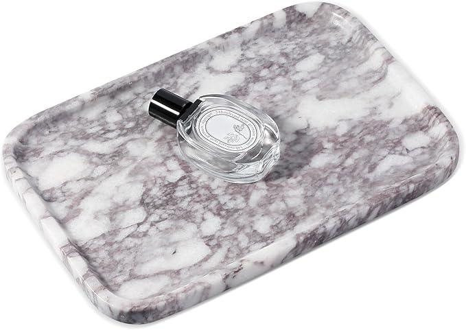 Karibiber Luxury Marble Vanity Tray, Bathroom Tray Countertop, Calacatta Marble/Stone, Home Decorative Dresser Organizer, Storage for Kitchen Sink, Perfume Jewelry Holder(Purple&White) - ModernBath