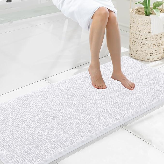 Smiry Luxury Chenille Bathroom Rugs 59x20, Extra Soft and Absorbent Shaggy Bath Mat, Machine Washable, Non-Slip Plush Carpet Runner for Tub, Shower, and Floor, Home Decor Accessories, White - ModernBath