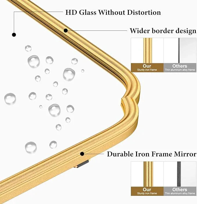Ferytange 36X24 Inch Gold Bathroom Vanity Mirror for Over Sink, Modern Rounded Corner Fireplace Decor Mirror with Non-Rusting Iron Metal Framed - ModernBath