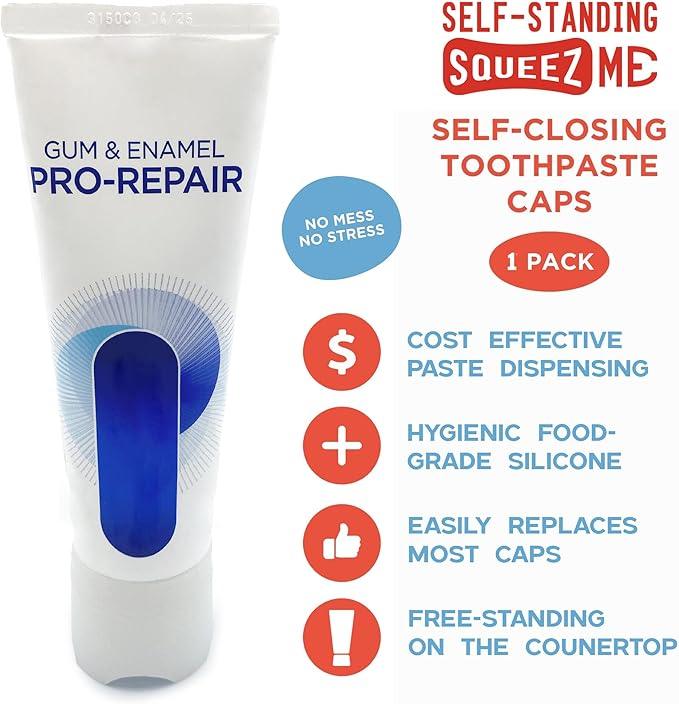 Chrome Cherry SqueezMe Self-Closing Toothpaste Caps, Silicone Lid for Kids & Adults, No Mess Toothpaste Dispenser, Self-Standing Easy Squeezer Cap, Bathroom Accessory, Self-Standing White, Pack of 1 - ModernBath