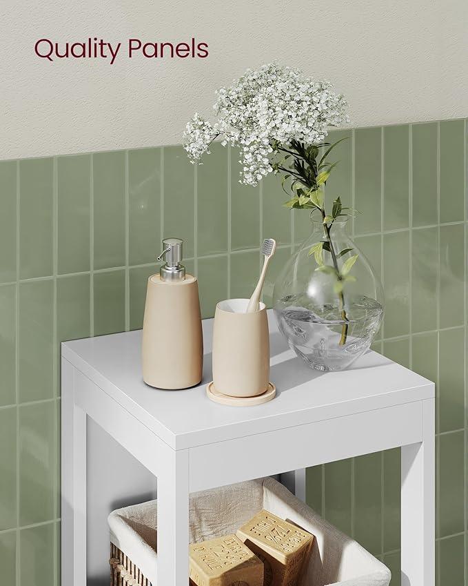 VASAGLE Storage Cabinet, Storage Organizer Rack Stand for Bathroom, Living Room, Bedroom, Multifunctional Corner Unit, 2 Drawers, 35 Inches in Height, White UBBC42WT - ModernBath