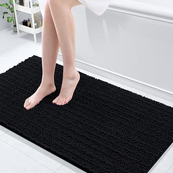 Arotive Luxury Chenille Bathroom Rug Mat, Extra Soft Thick Absorbent Shaggy Bath Rugs, Non-Slip Machine Wash Dry, Plush Bath Mats for Bathroom, Shower and Tub, 60x24, Black - ModernBath