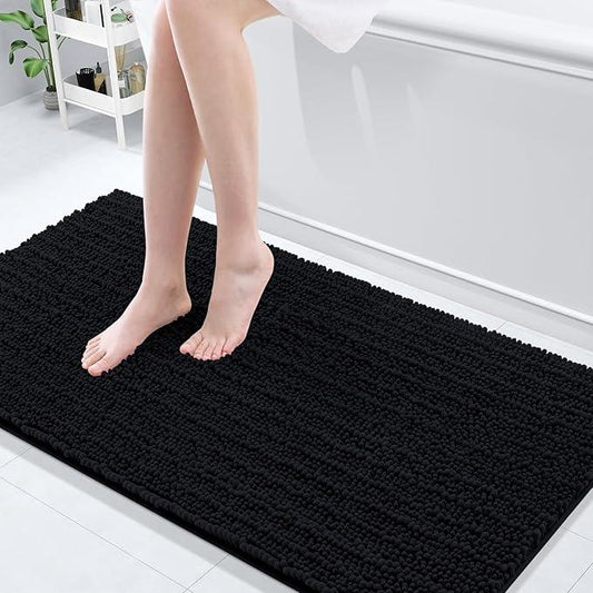 Arotive Luxury Chenille Bathroom Rug Mat, Extra Soft Thick Absorbent Shaggy Bath Rugs, Non-Slip Machine Wash Dry, Plush Bath Mats for Bathroom, Shower and Tub, 60x24, Black - ModernBath