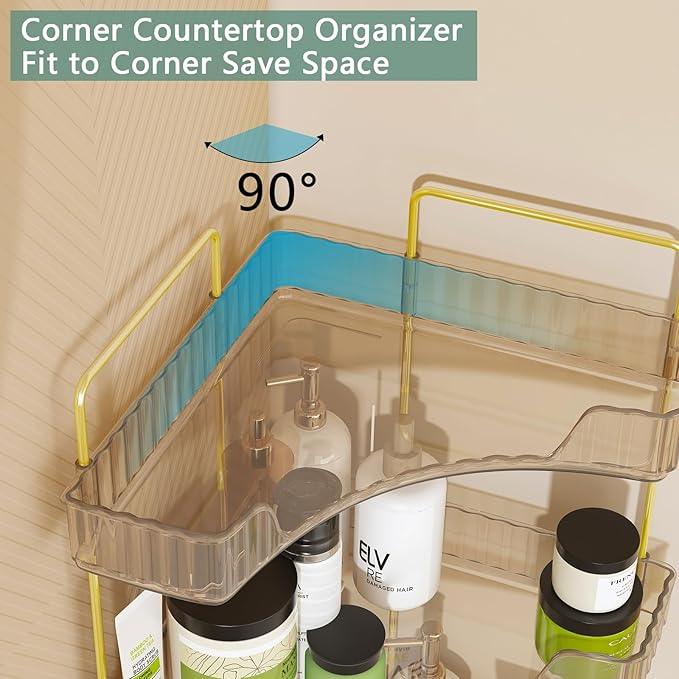 Webetop Countertop Bathroom Organizer 3 Tier Corner Organizer for Bathroom Counter Storage Makeup Organizer Shelf for Skincare, Cosmetic, Dresser, Toiletries Amber - ModernBath