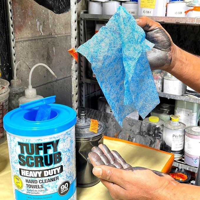 LAUCO Tuffy Scrub Cleaning Wipes – 90 Count (10" x 12") – Heavy Duty & Multi-Purpose Hand and Surface Towels for Industrial, Shop, Auto & Home Use (2 Pack, Heavy-Duty) - ModernBath