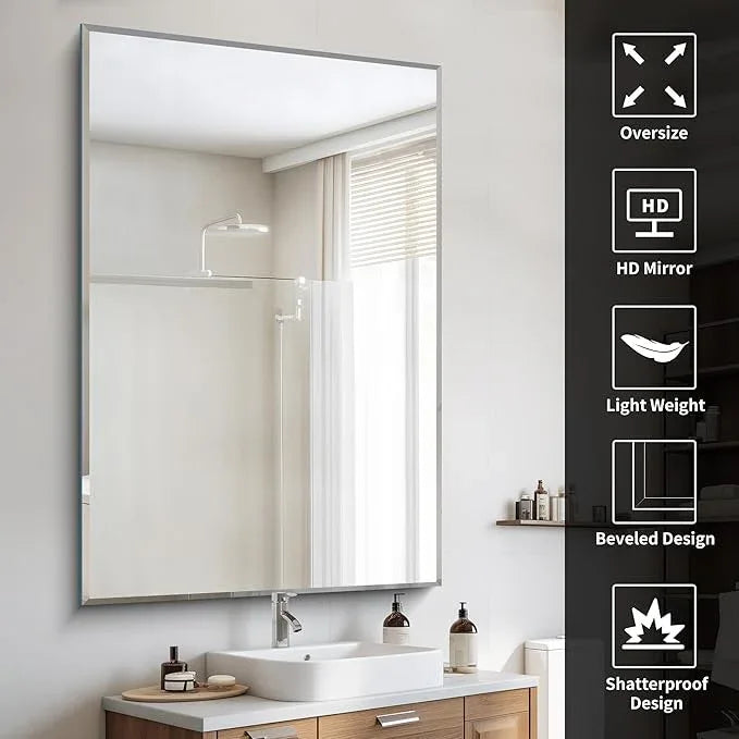 CILIBER 60x40 Large Beveled Mirror, Frameless Beveled Bathroom Mirrors for Over Sink, Upgraded Shatterproof Beveled Frameless Vanity Mirror for Bathroom,Bedroom,Living Room and Entryway - ModernBath