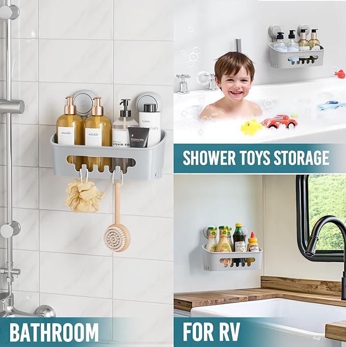 TAILI Shower Caddy Suction Cup, Heavy Duty Bathroom Organizer, Removable Shelves for Inside Shower, Shampoo, Waterproof Suction Plastic Storage for Bathroom Accessories Holder, Gray - ModernBath