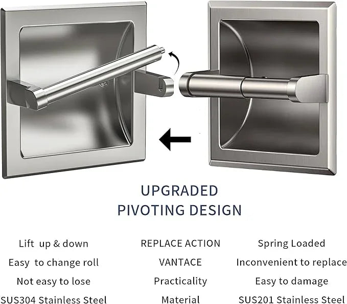 Brushed Nickel Recessed Toilet Paper Holder,Pivoting Toilet Tissue Holder,Made of SUS304 Stainless Steel, in Wall Toilet Paper Holder with Bracket - ModernBath
