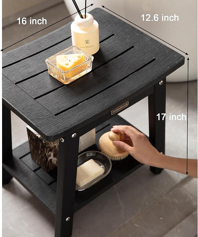 KaimuBench HDPS Shower Stool Waterproof, Bench Seat for Shaving Legs, Plastic Chair for Inside Shower, Foot Rest With Adjustable Feet, Non-Slip/No Maintenance, Black - ModernBath