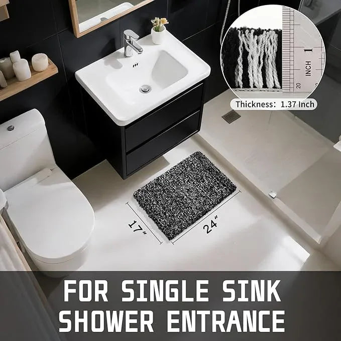 Yimobra Black and White Bathroom Rugs Non Slip Washable, Ultra Soft and Water Absorbent Bath Mats, Plush Fluffy Shower Mat Outside, Microfiber Thick Matts for Bathroom Floor/Sink, 24x17 - ModernBath