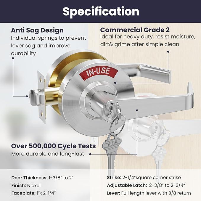 Keyed Entry Vacant Occupied Bathroom Lock, Commercial Door Handle, Occupied Door Handle with Indicator, for Restroom, Store, Hospital and Office, Privacy Door knob/Lever（Key Silver） - ModernBath