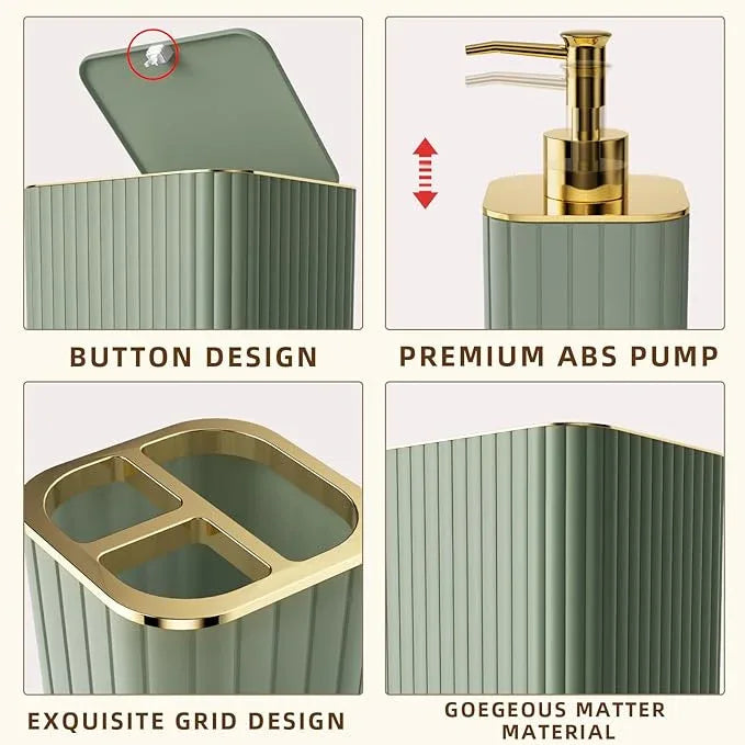 XLHOMO Bathroom Set - 26PC Bathroom Set with Shower Curtain and Rugs, Bathroom Accessory Set, Sage Green Bathroom Accessories Set, Trash Can & Soap Dispenser - ModernBath