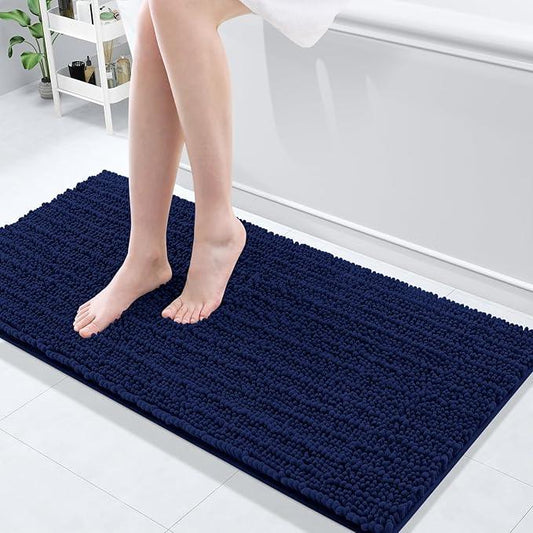Arotive Luxury Chenille Bathroom Rug Mat, Extra Soft Thick Absorbent Shaggy Bath Rugs, Non-Slip Machine Wash Dry, Plush Bath Mats for Bathroom, Shower and Tub, 47x17, Navy - ModernBath