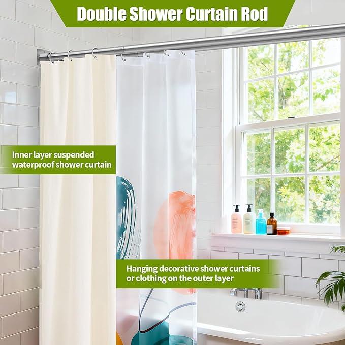 Creatyi 28 to 75 Inches Double Shower Curtain Rod Adjustable Double Shower Curtain Rods for Bathroom (28 to 75'', Silver) - ModernBath