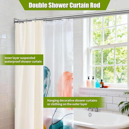 Creatyi 28 to 75 Inches Double Shower Curtain Rod Adjustable Double Shower Curtain Rods for Bathroom (28 to 75'', Silver) - ModernBath