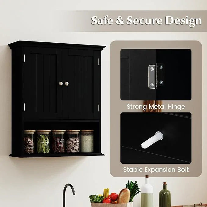 Giantex Bathroom Cabinet Wall Mount, Medicine Cabinet with Adjustable Shelf, Open Shelf, Over The Toilet Space Saver Storage Organizer for Laundry Room, Kitchen, Cupboard (Black) - ModernBath