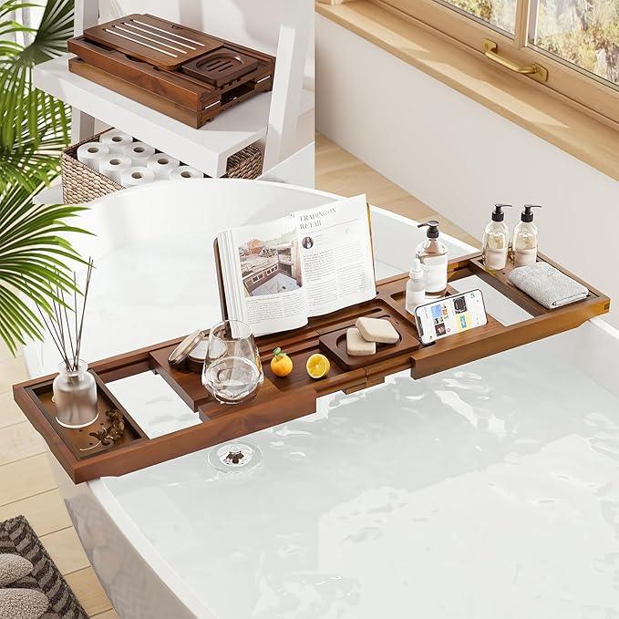 Premium Foldable Teak Bathtub Tray, Expandable Bath Tray for Tub, Luxury Bathtub & Bathroom Accessories - ModernBath