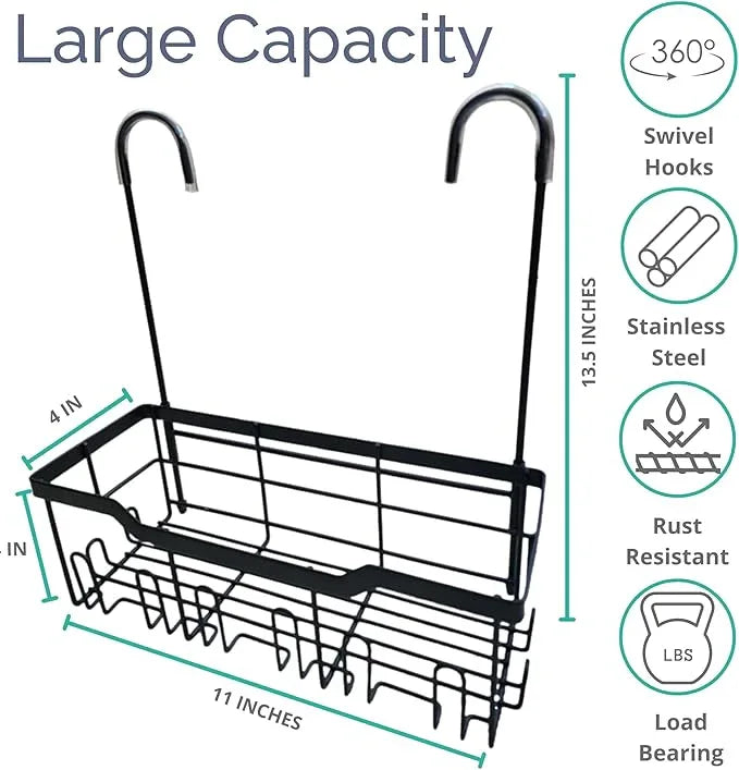 Heavy-Duty Black Hanging Shower Caddy with Rotatable Hooks and Adhesives - Rust-Proof 304 Stainless Steel - Bathroom Caddy for Organizing Your Shower Essentials - ModernBath