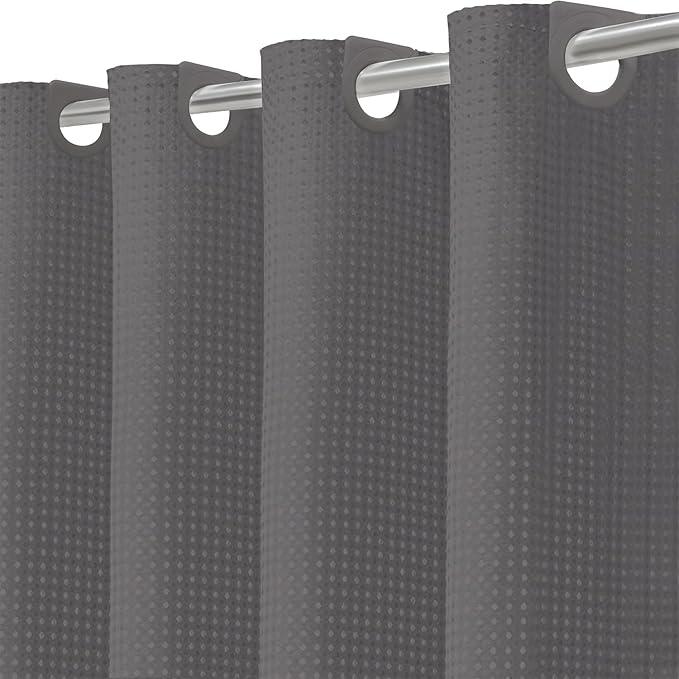 Inhousolu No Hook Waffle Weave Shower Curtain with Removable Snap in Fabric Liner Set for Bathroom, 230 GSM Heavy Duty Weighted Hem, Water Repellent Washable Bath Curtains, 72 x 78 Inch, Graphite Grey - ModernBath