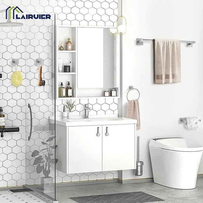 5-Piece Bathroom Hardware Set Brushed Nickel Bathroom Hardware Accessories Set Upgraded Toilet Paper Holder with Shelf Towel Holder Set for Bathroom Stainless Steel Wall Mounted - ModernBath